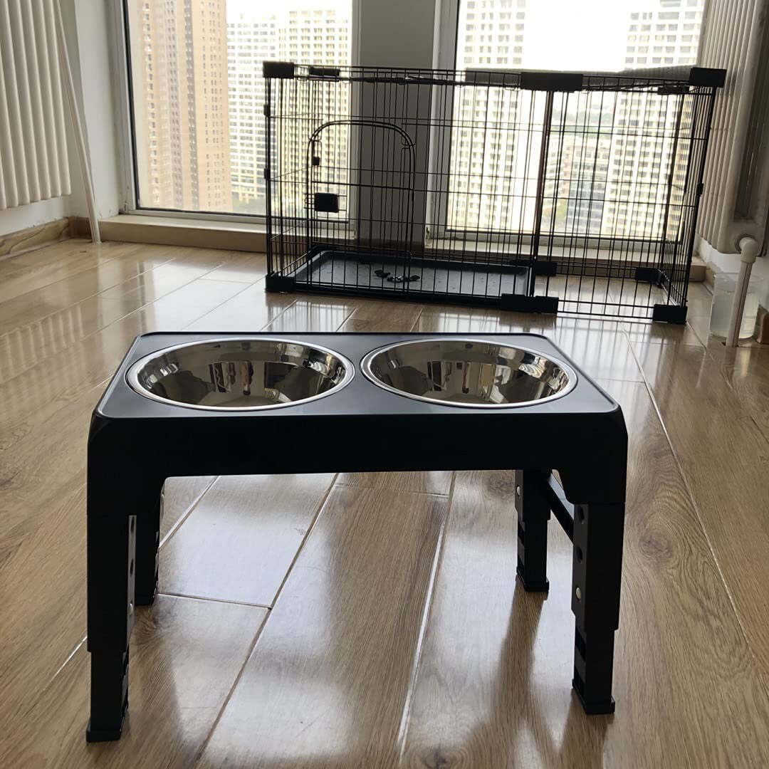 Elevated Dog Bowl Pet Feeder Stainless Steel Raised Food Water Stand W/2 Bowls