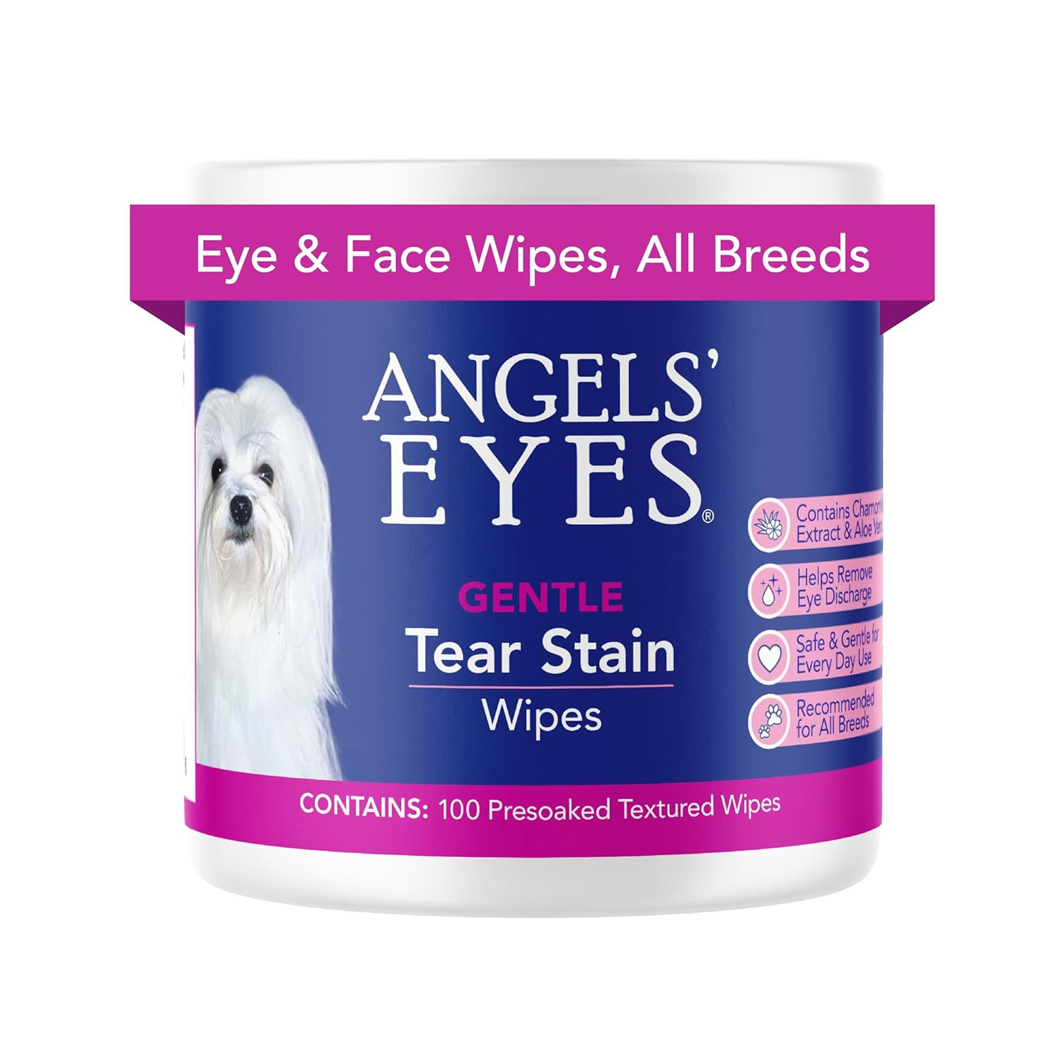Angel’S Eyes Gentle Tear Stain Wipes for Dogs and Cats – 100 Ct – Presoaked Text
