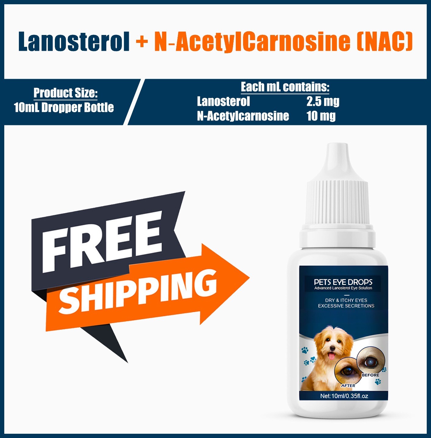 Lanosterol & NAC Dog/Cat Eye drops – Cataracts, Dry Eyes, Tearing, Lubricating