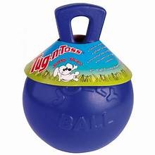 Jolly Pets Tug-N-Toss 10 inch Blue Rubber Ball with Handle Chew Toy for Dogs