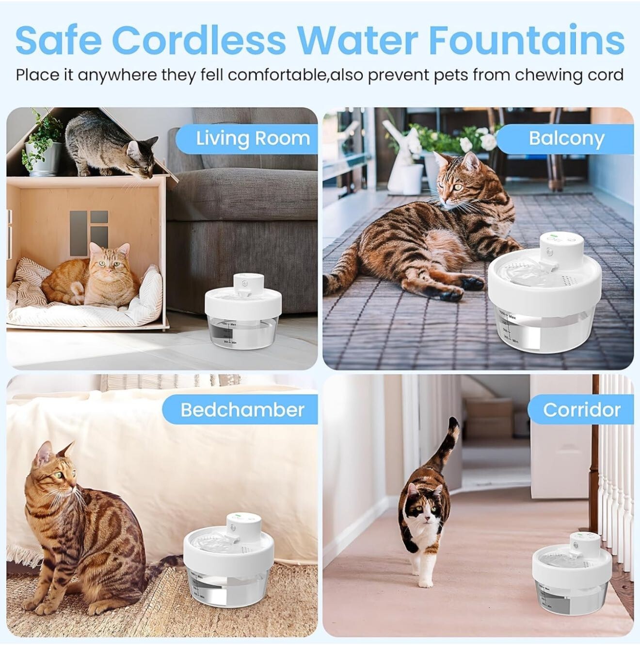 Cat Water Fountain, Battery Operated Water Fountains for Cats Indoor – 1L Wirele