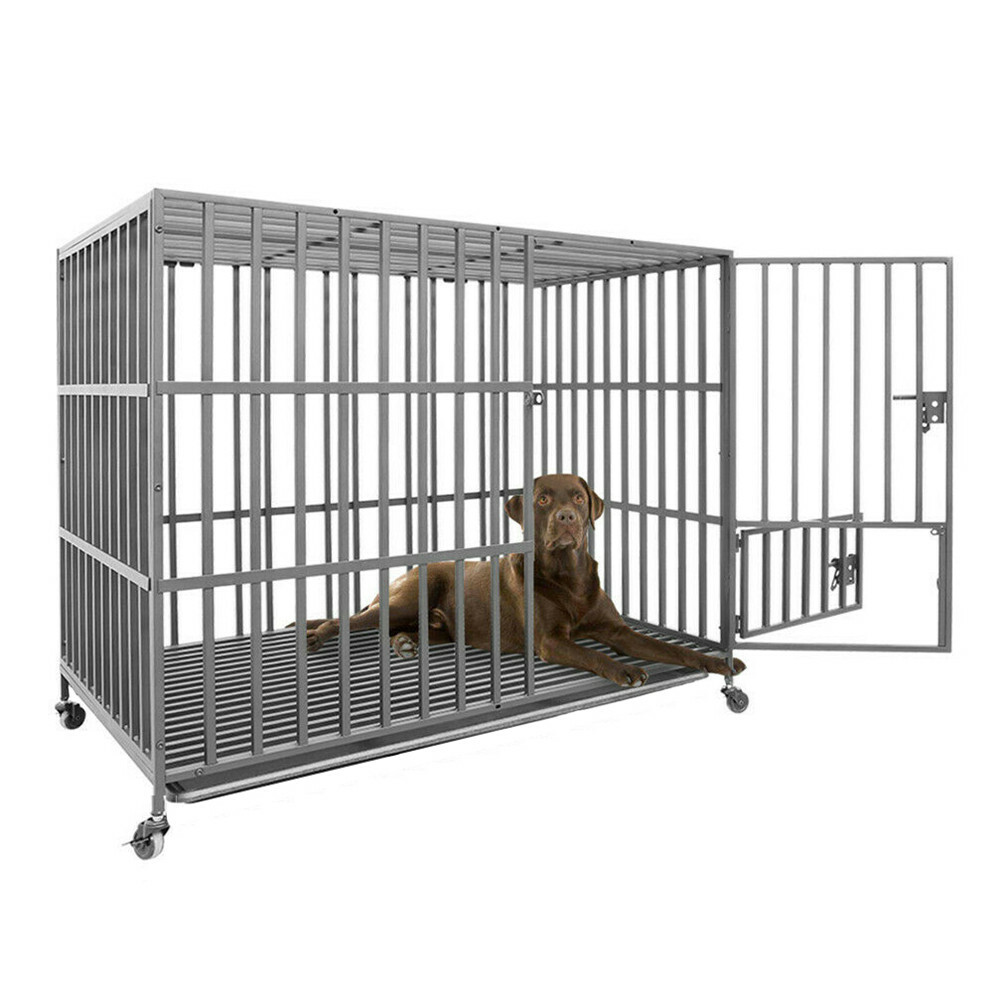 46” Jumbo Metal Heavy Duty Large Pet Dog Cage Crate Kennel Wheel Indoor Outdoor