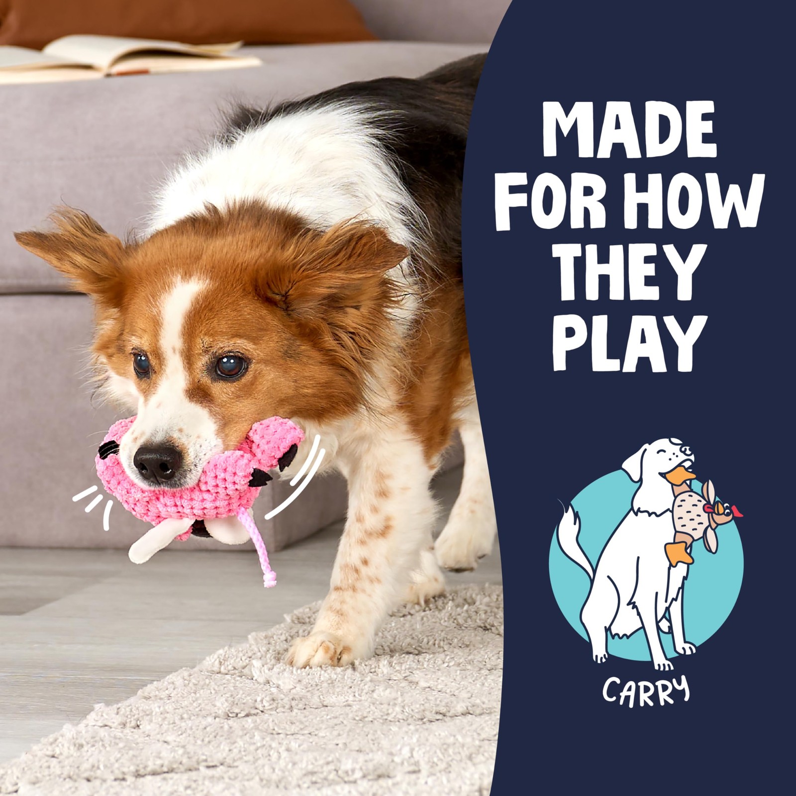 goDog Flying Pig Plush Dog Toy with Chew Guard, Pink, Small