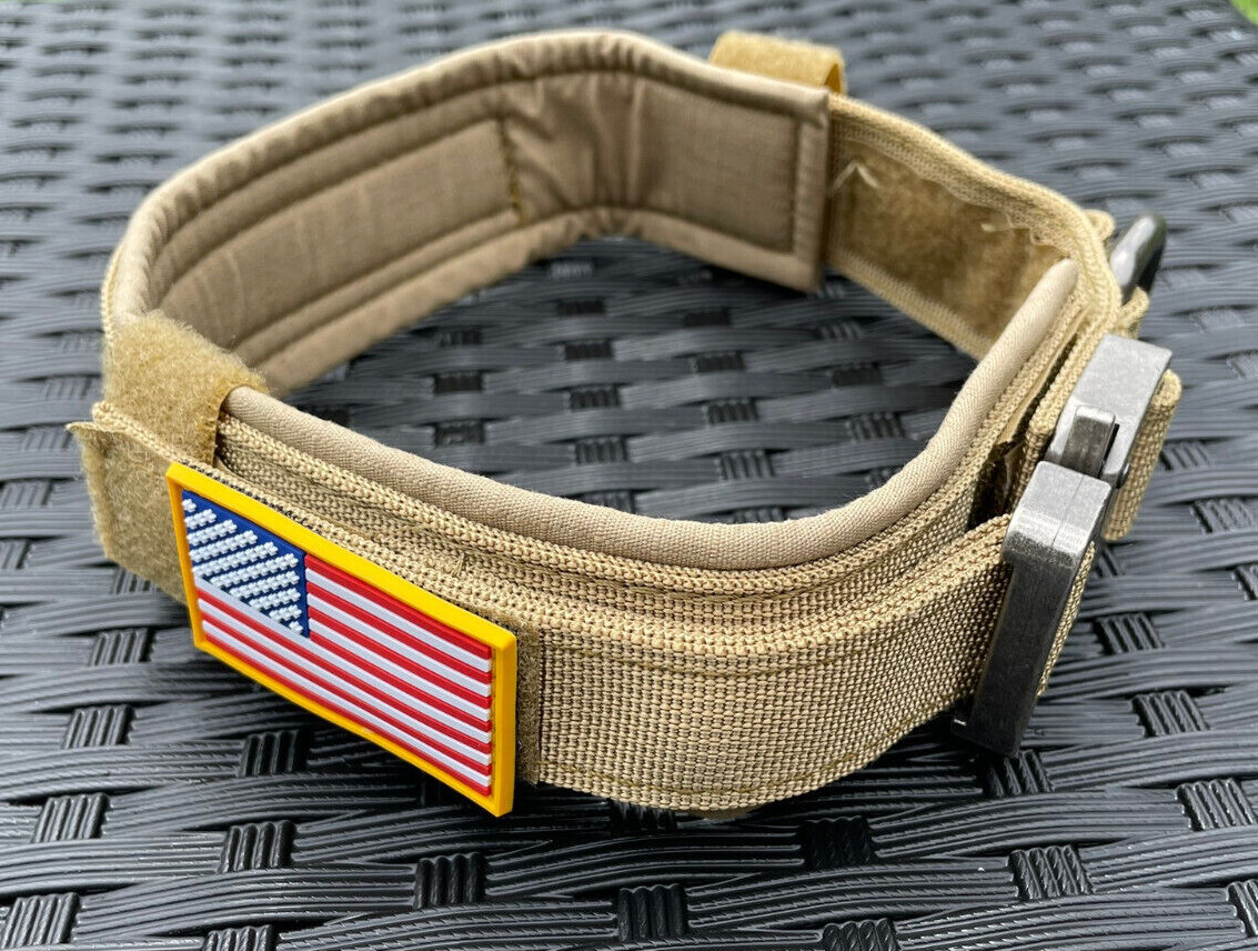 American Flag Tactical Dog Collar Service Canine Training K9 Metal American Flag