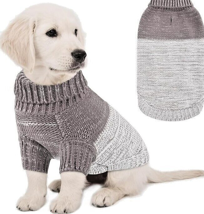 Knitted Pullover Dog Cat Sweater Turtleneck Cloth Leash Hole Queenmore S 4-9 lbs
