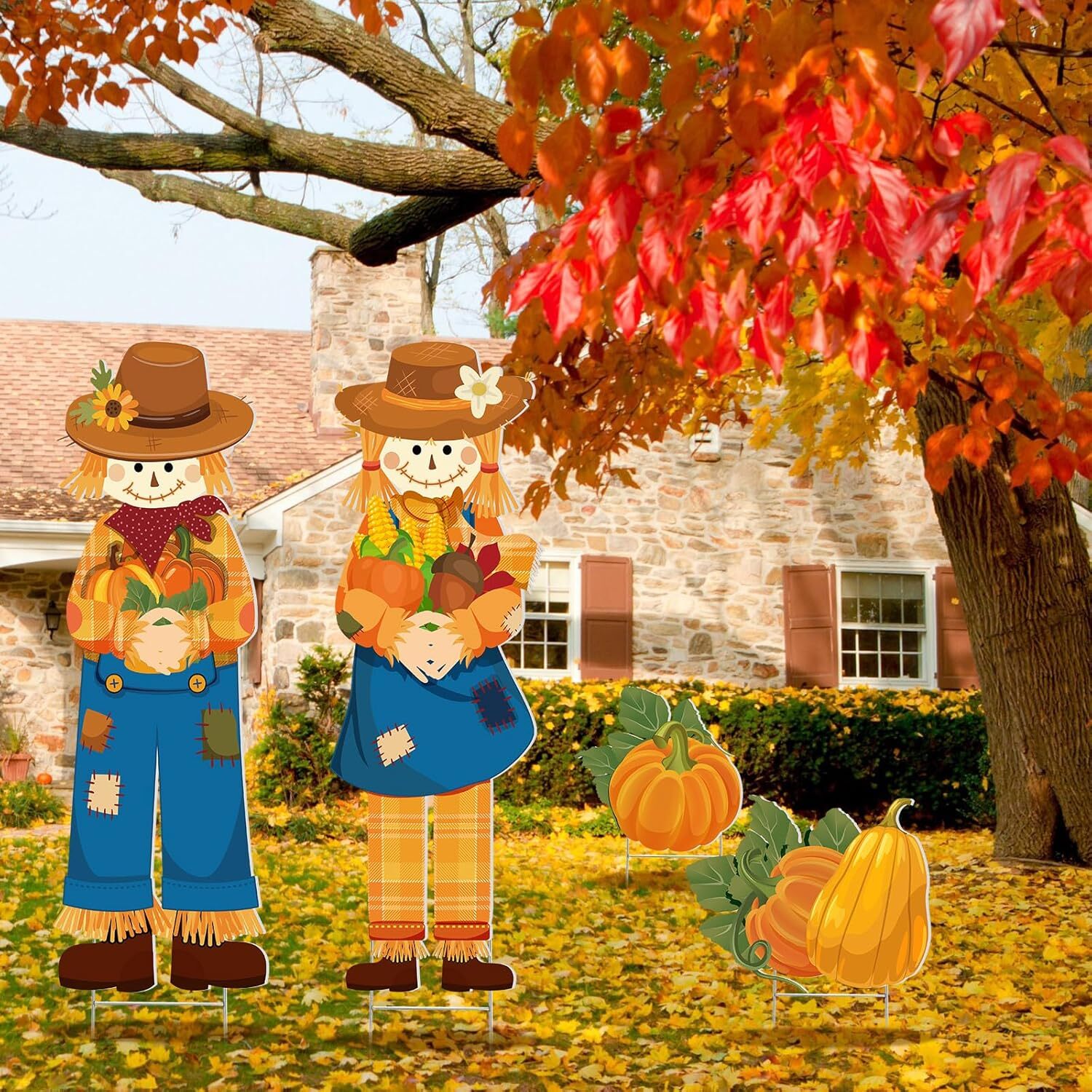 4 Pieces Thanksgiving Scarecrow Yard Stake Fall As Shown in Picture