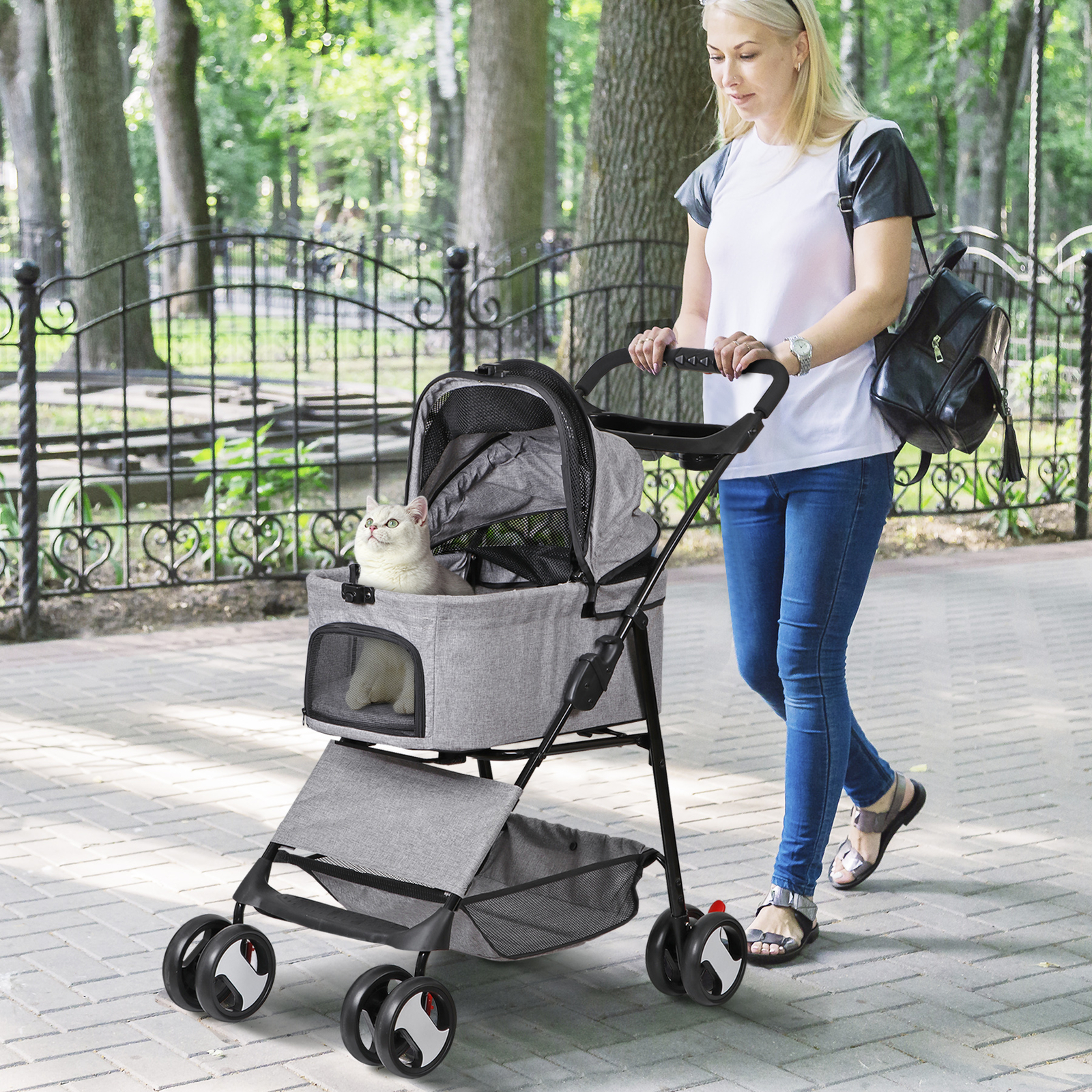 3 in 1 Folding Dog Stroller Pet Stroller for Medium Dog w/Removable Carrier Gray