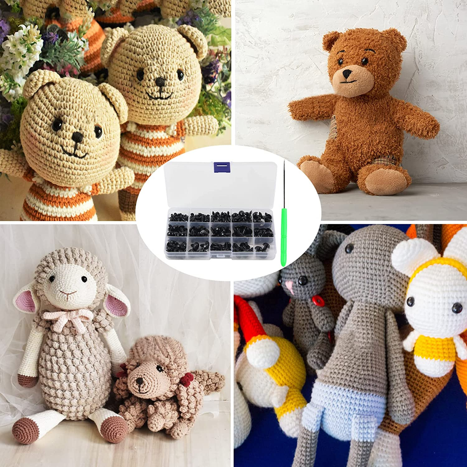 566PCS Safety Eyes for Amigurumi, Various Sizes Crocheting Safety Eyes and Noses