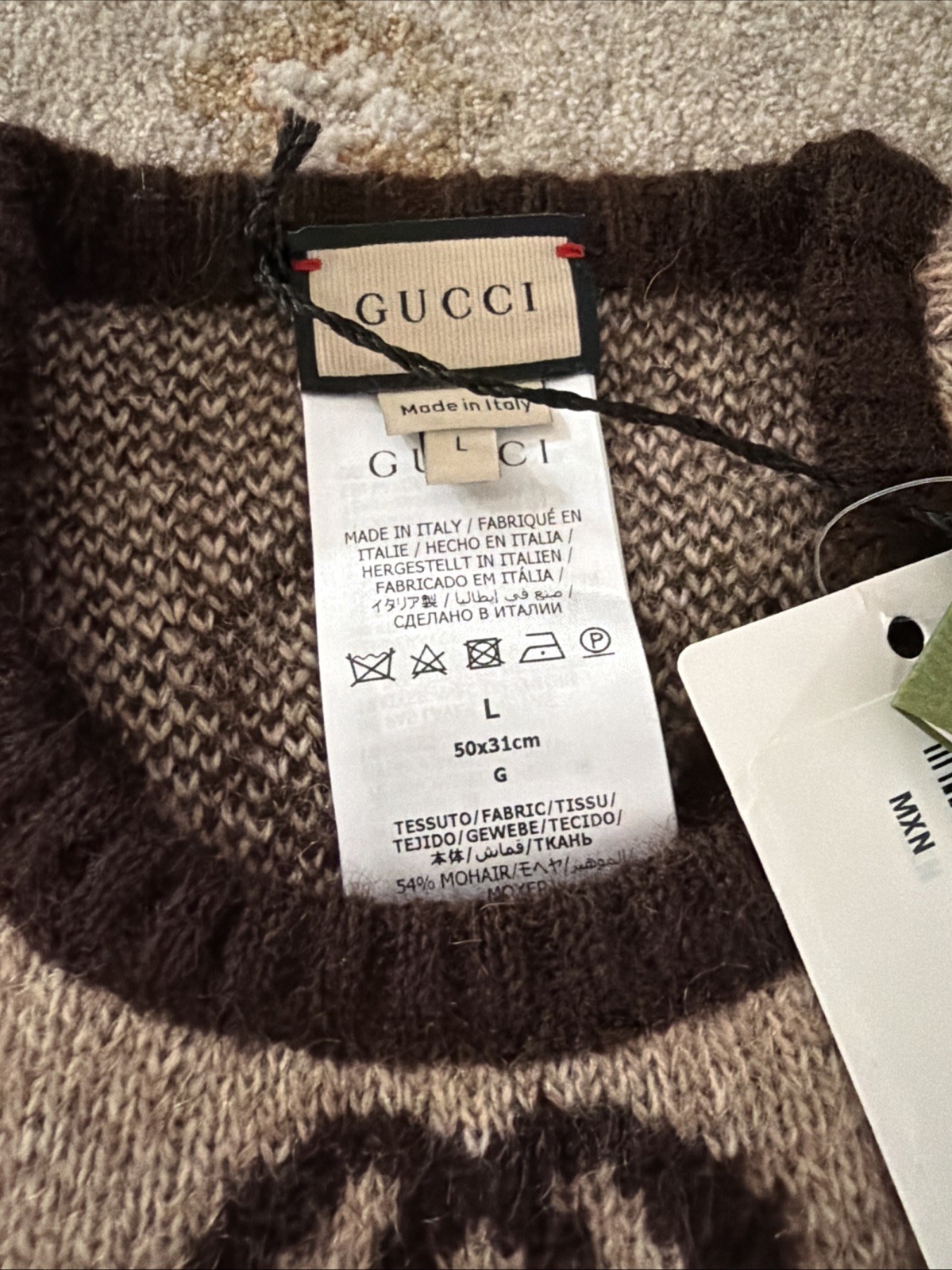 New 2026 Authentic Gucci GG Jumbo Logo Dog Sweater Clothes Tan Brown Size L