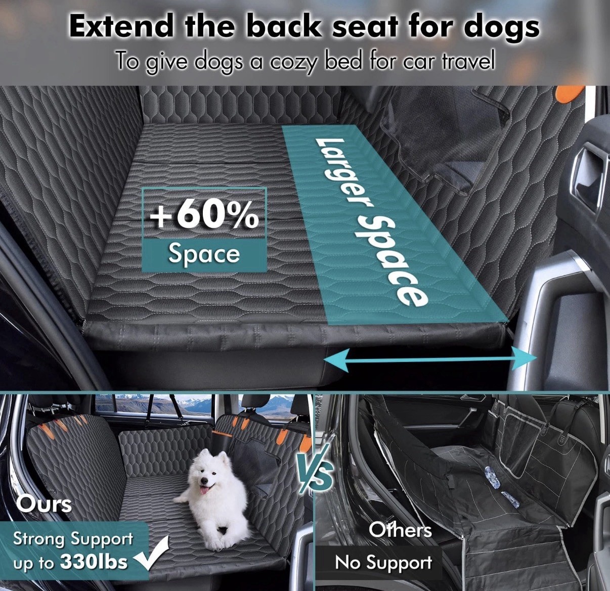 Chumajor XL Back Seat Extender for Dogs-Supports 400lb,Waterproof Dog Car Sea…