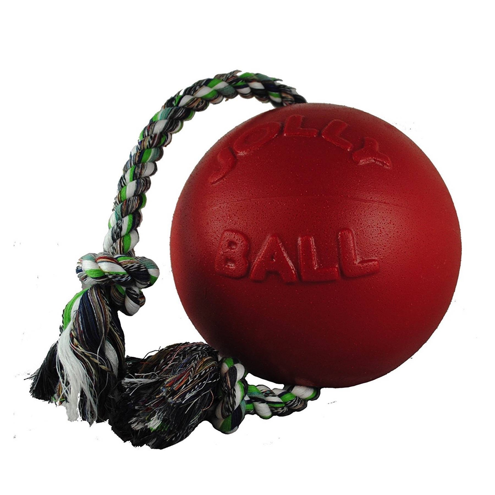 Jolly Pets Romp-n-Roll 8 inch Red Rubber Ball with Rope for Dogs