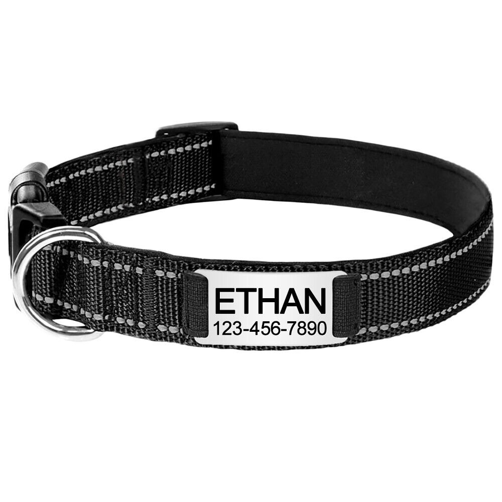 Personalized Dog Collar Reflective Nylon Custom Pet Name ID Tag Adjustable XS-XL