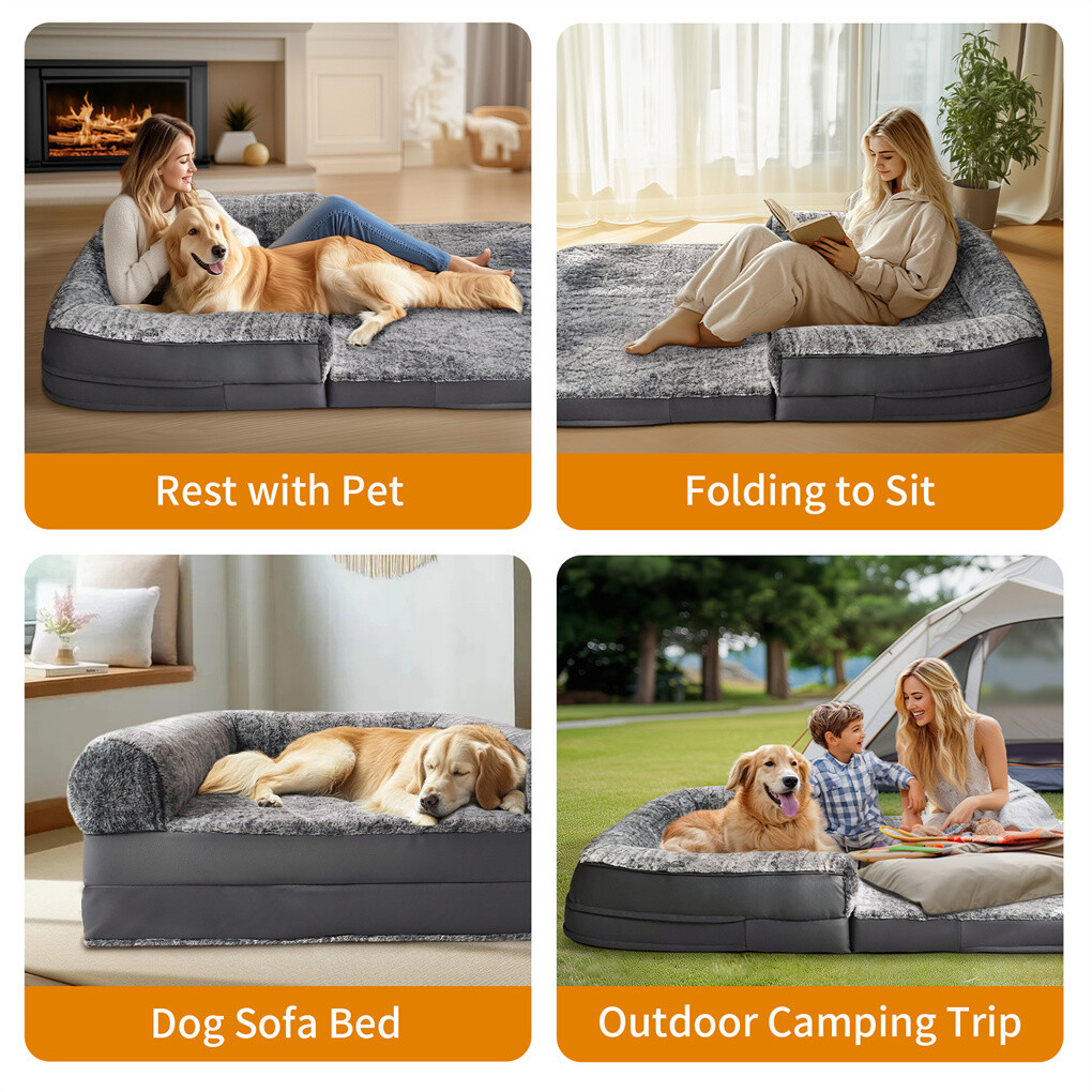 180cm XXXL Foldable Human Dog Bed Orthopedic Dog Sofa Bed with Blostered Pillow