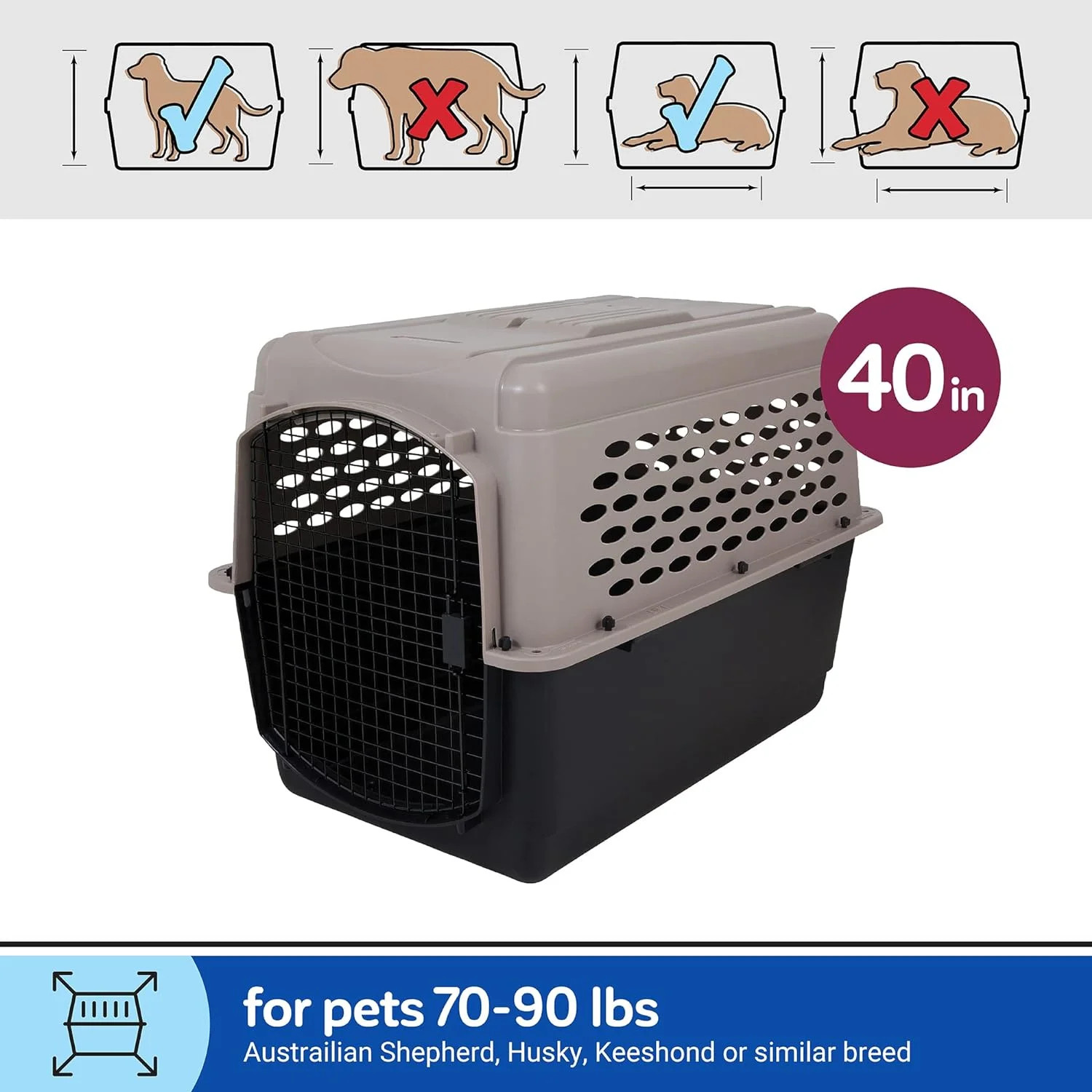 Vibrant Life Portable Dog Kennel, Hard-Sided Carrier for Pets 70-90 Lbs