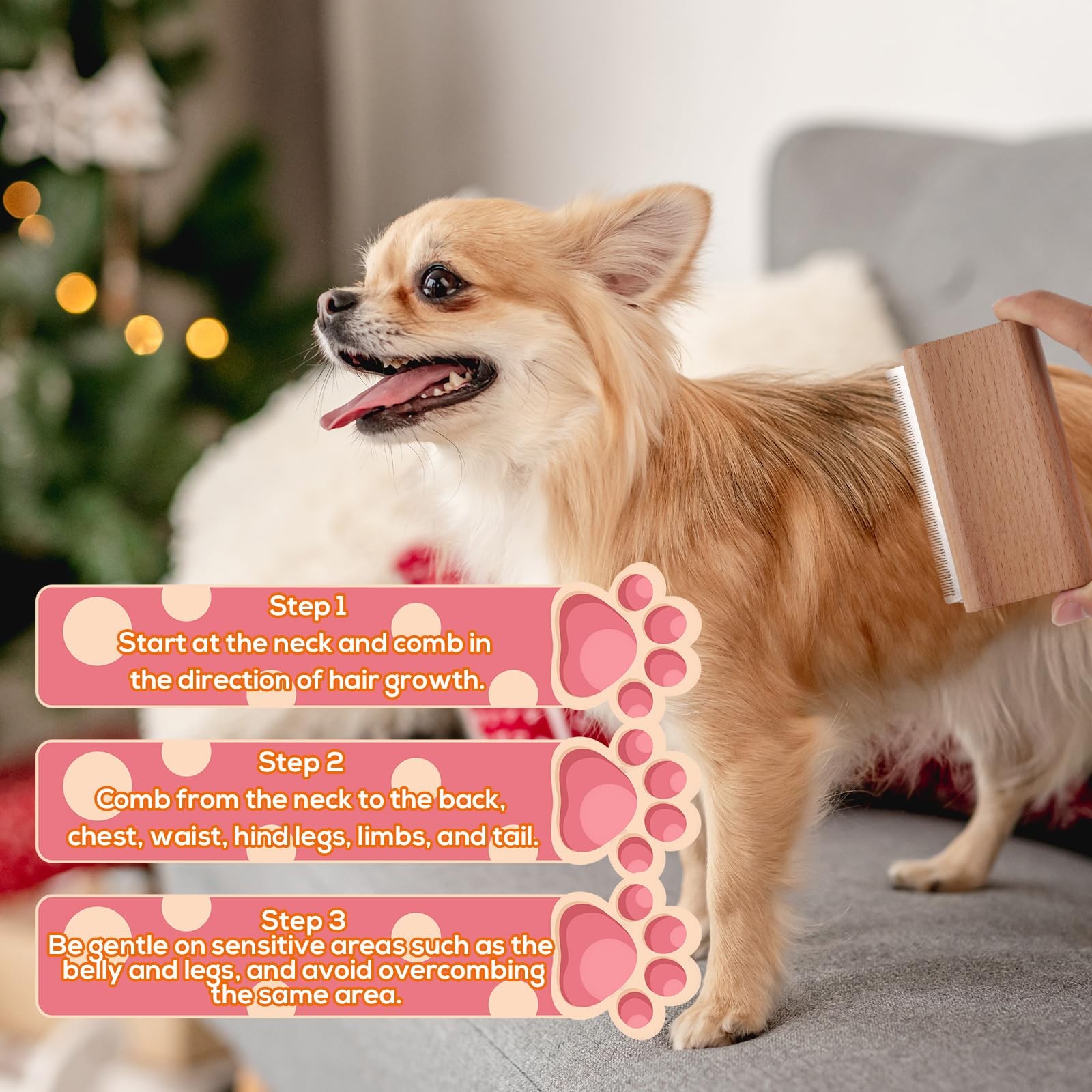 Wooden Pet Deshedding Brush, 4.3in/11cm Ergonomic as shown in the picture