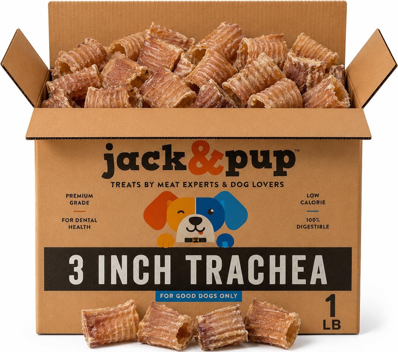 Trachea Dog Chew – 3-inch Beef Trachea Bites for Dogs (16 oz) Natural Dog Tre…