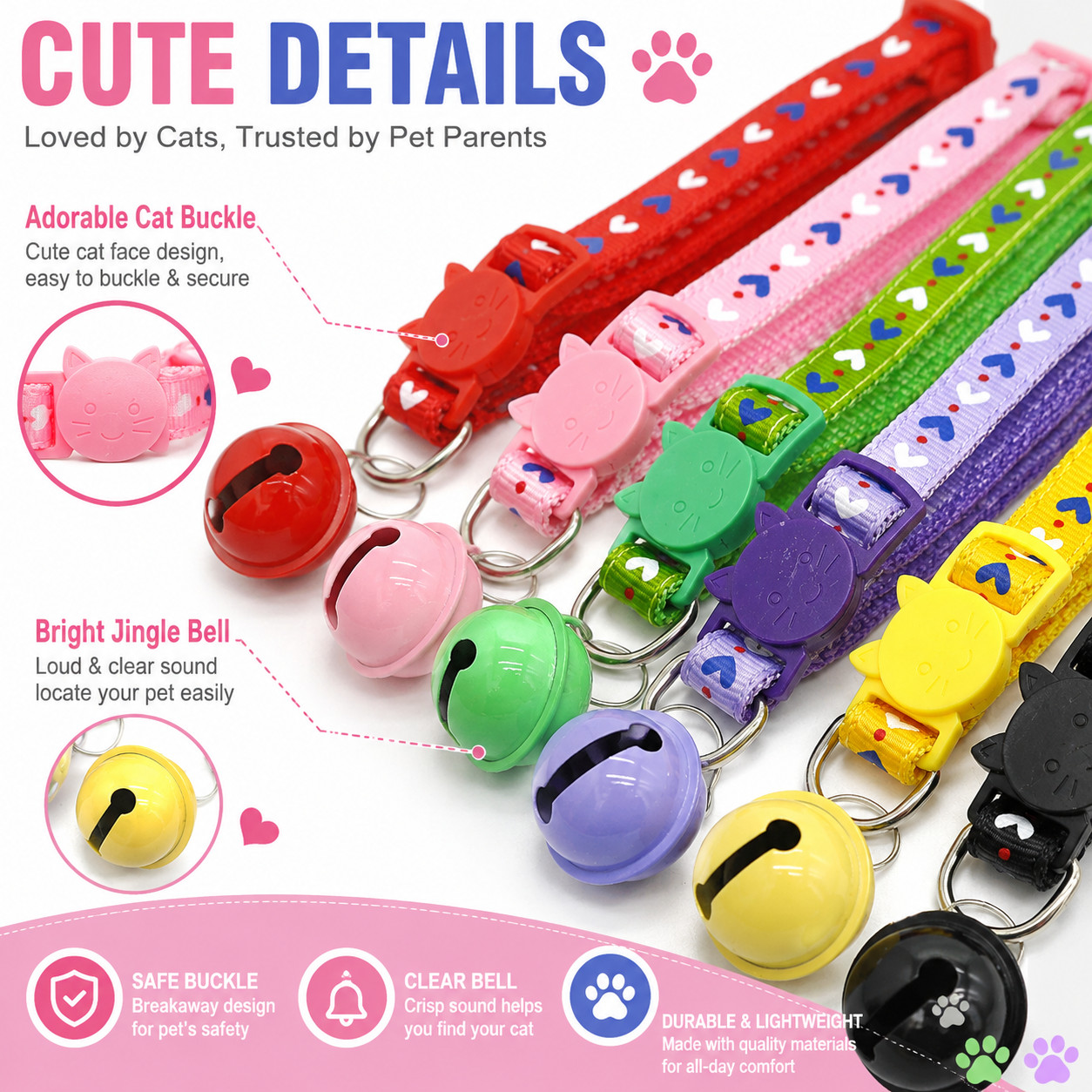 Reflective Nylon Cat Collar with Bell Adjustable Safety Collar for Cats & Dogs