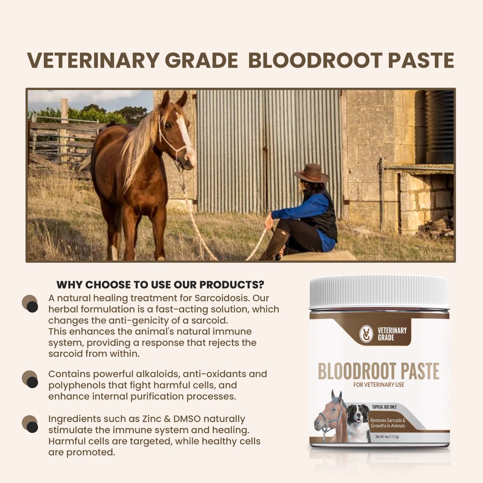 Handmade Bloodroot Paste for Equine Sarcoid-Removal | (4oz) Buy 3 Get 1 Free