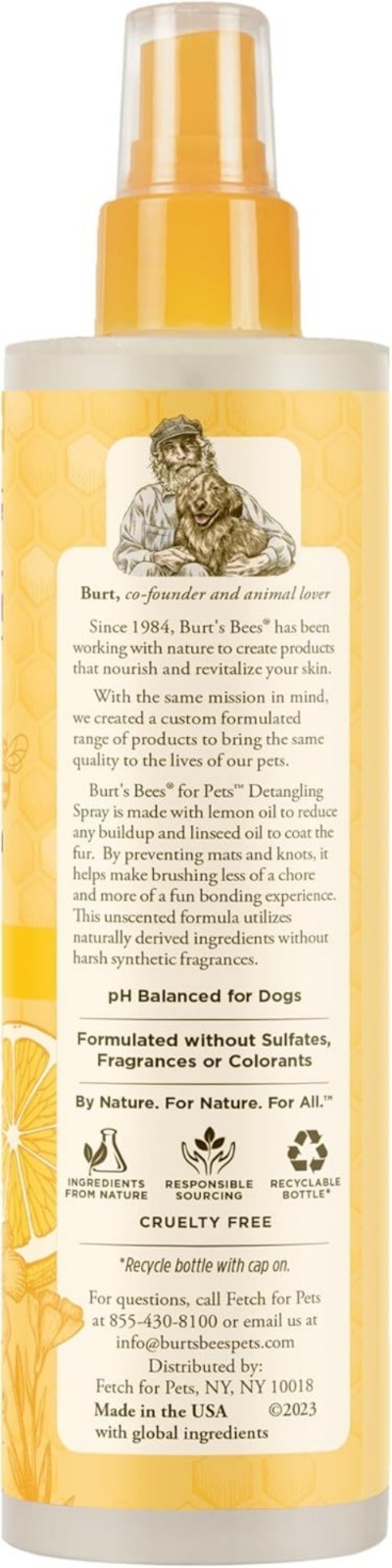 Natural Detangling Spray for Dogs, Lemon & Linseed Oil, 10 oz – Irritation-Free