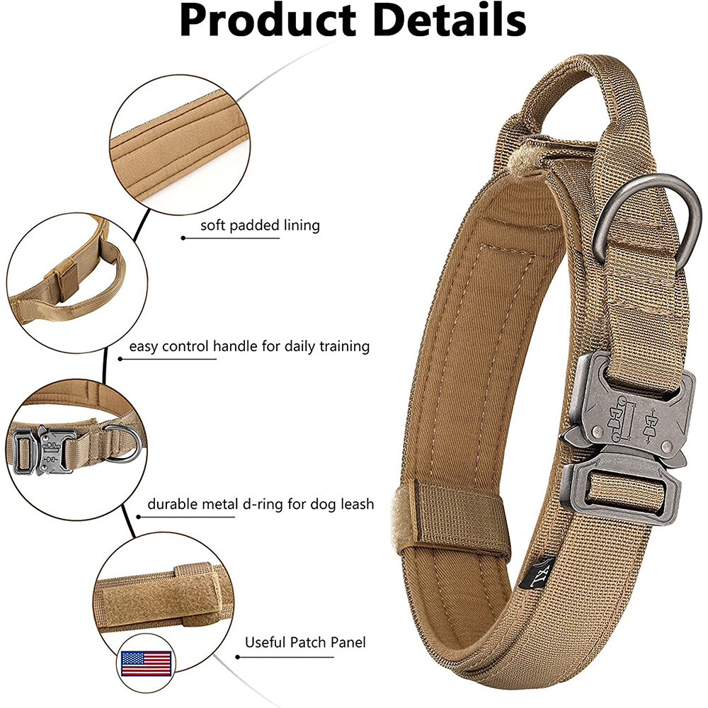 Tactical Dog Collar Heavy Duty Nylon Large Dog Canine Training With Metal Buckle