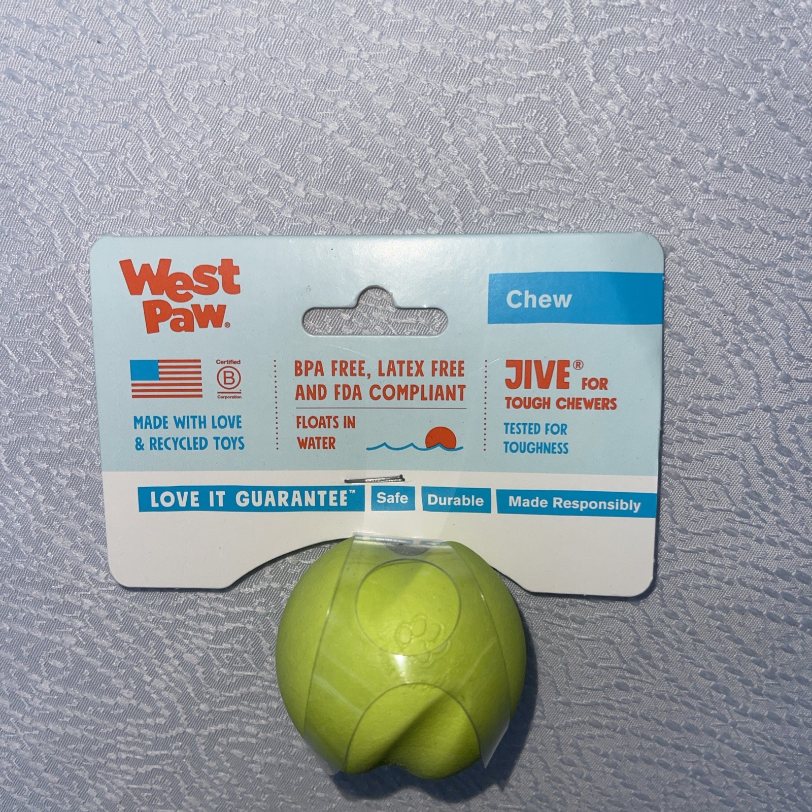 West Paw Jive XS Dog Chew Toy Durable Dishwasher Safe Recycled Plastic Blue