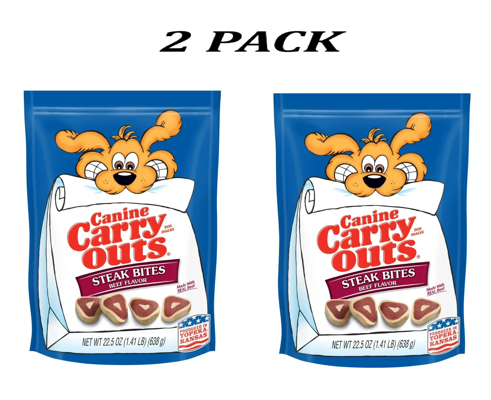 (2 PACK) Canine Carry Outs Steak Bites Beef Flavor Dog Treats, 22.5oz Bag