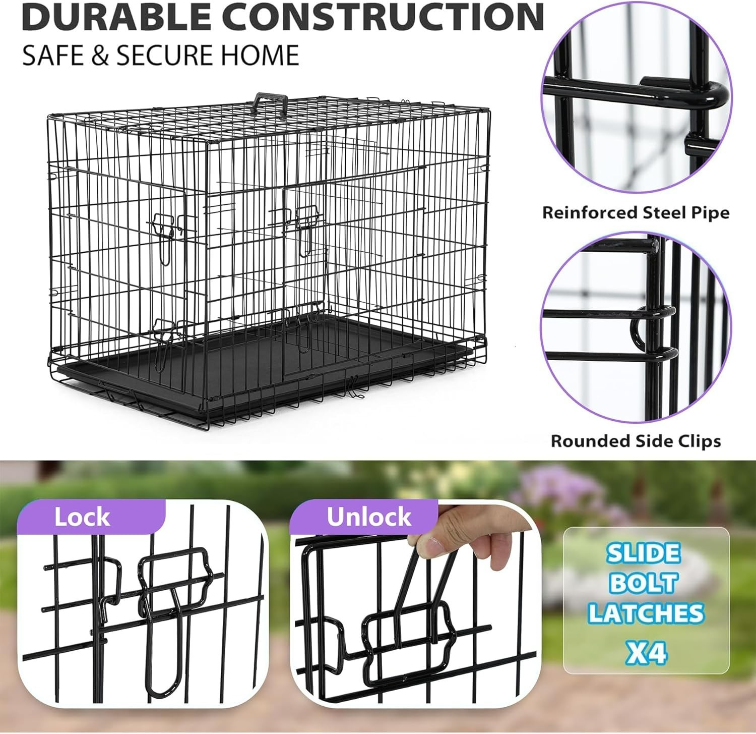 24,30,36,42,48″ Dog Crates for Large Dogs Folding Mental Wire Crates Dog Kennels