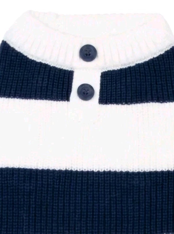 GAP Logo Blue & White Striped Henley, Pullover Puppy/Dog Sweater, Large