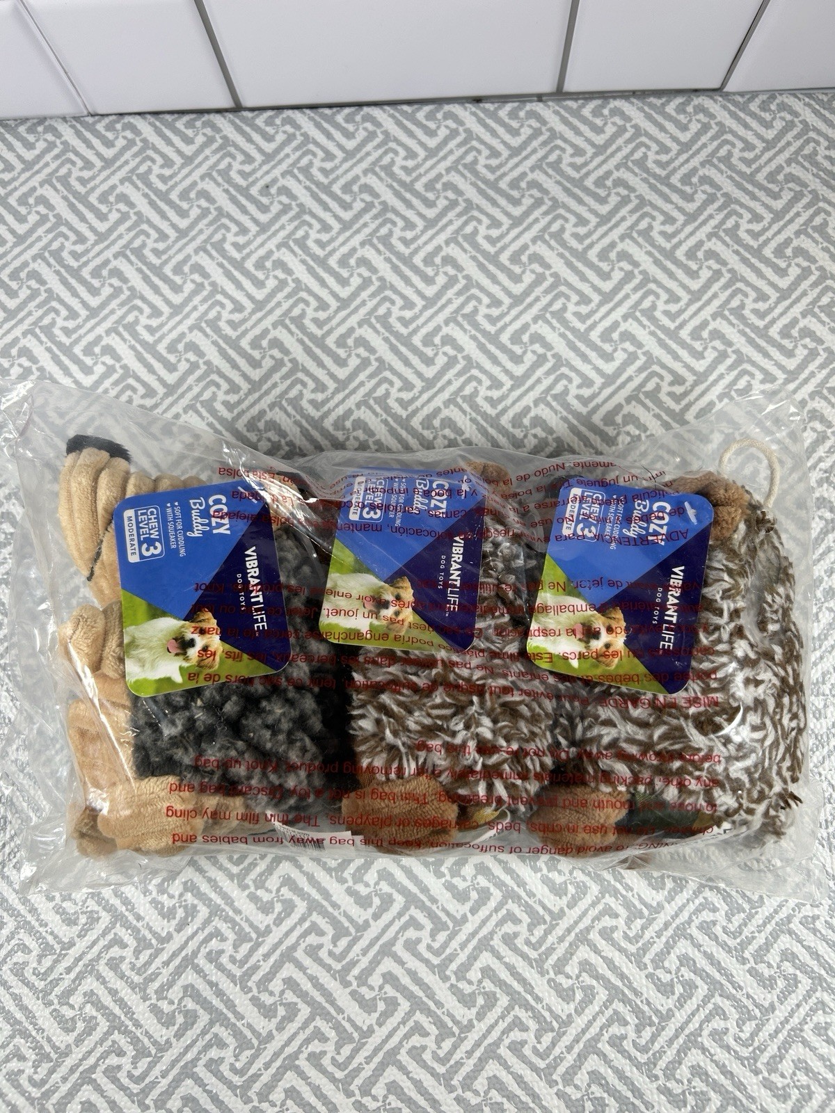 3 Pack Cozy Buddy Dog Toy Level 3 Chew Vibrant Life Squeaky Hedgehogs Camo